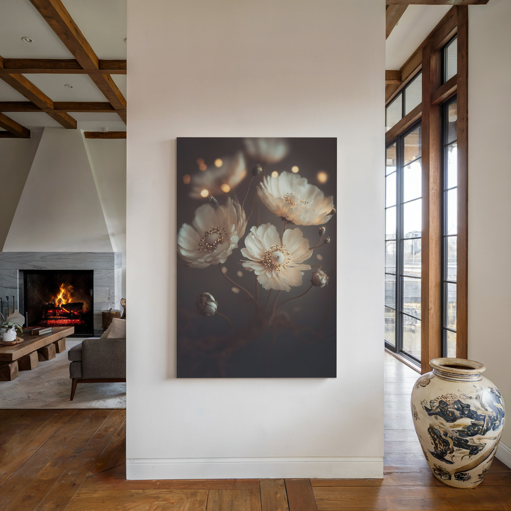 Lienzo - Creme Beige Flowers junto a la chimenea