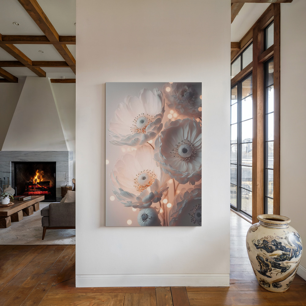 Canvas print - Glowing Patel Pink Flowers by the fireplace