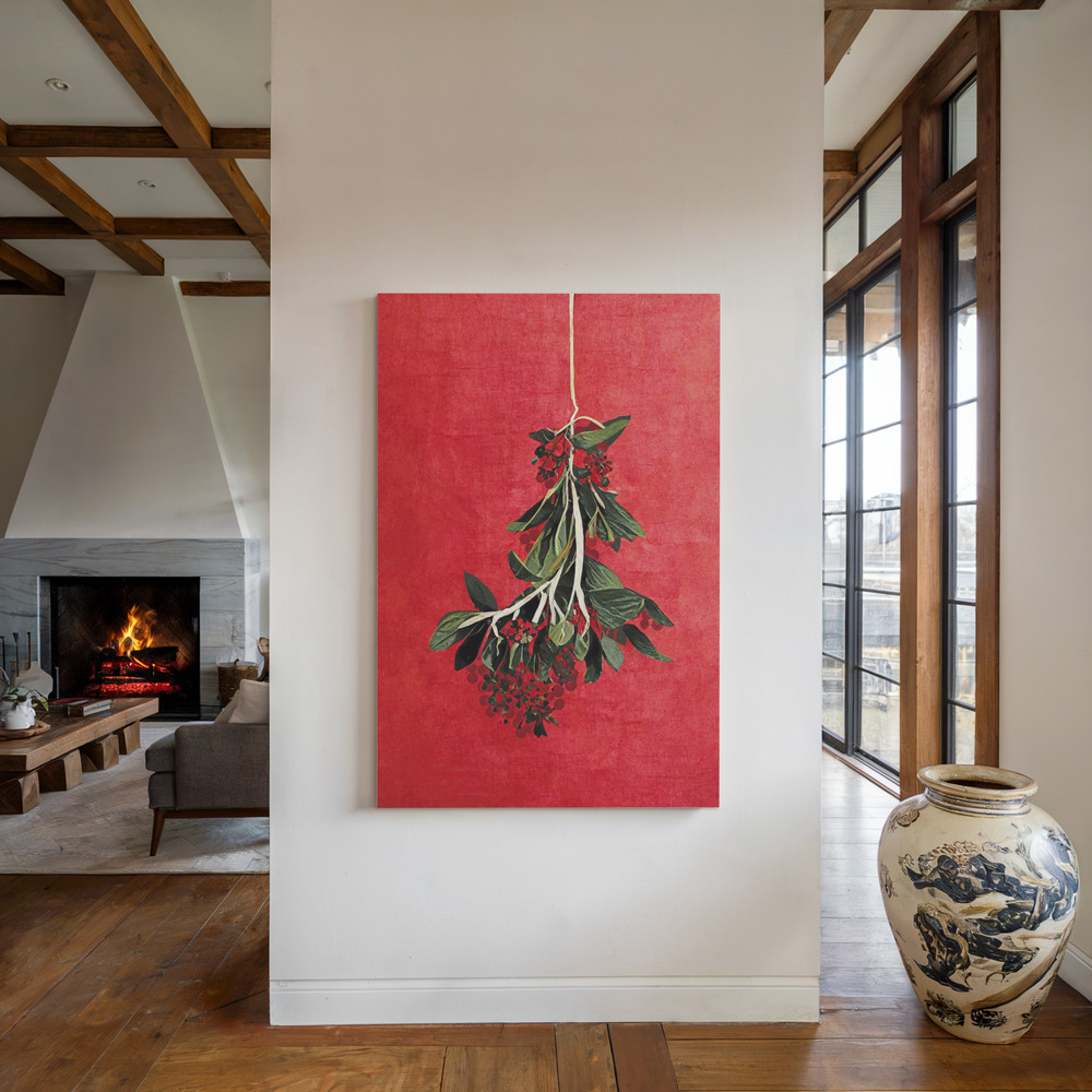 Stampe su tela - Painted Mistletoe accanto al camino