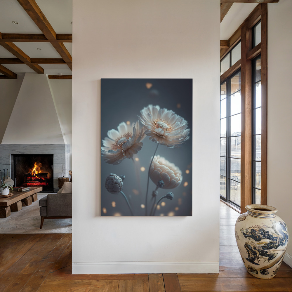 Canvas print - Flowers At Night by the fireplace