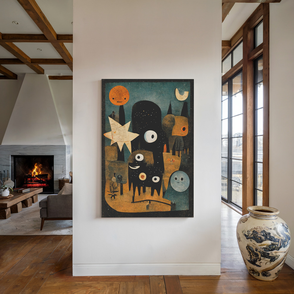 Canvas print - Night Of The Young Monsters by the fireplace