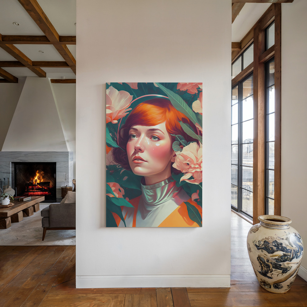 Canvas print - Retro Future Portrait by the fireplace