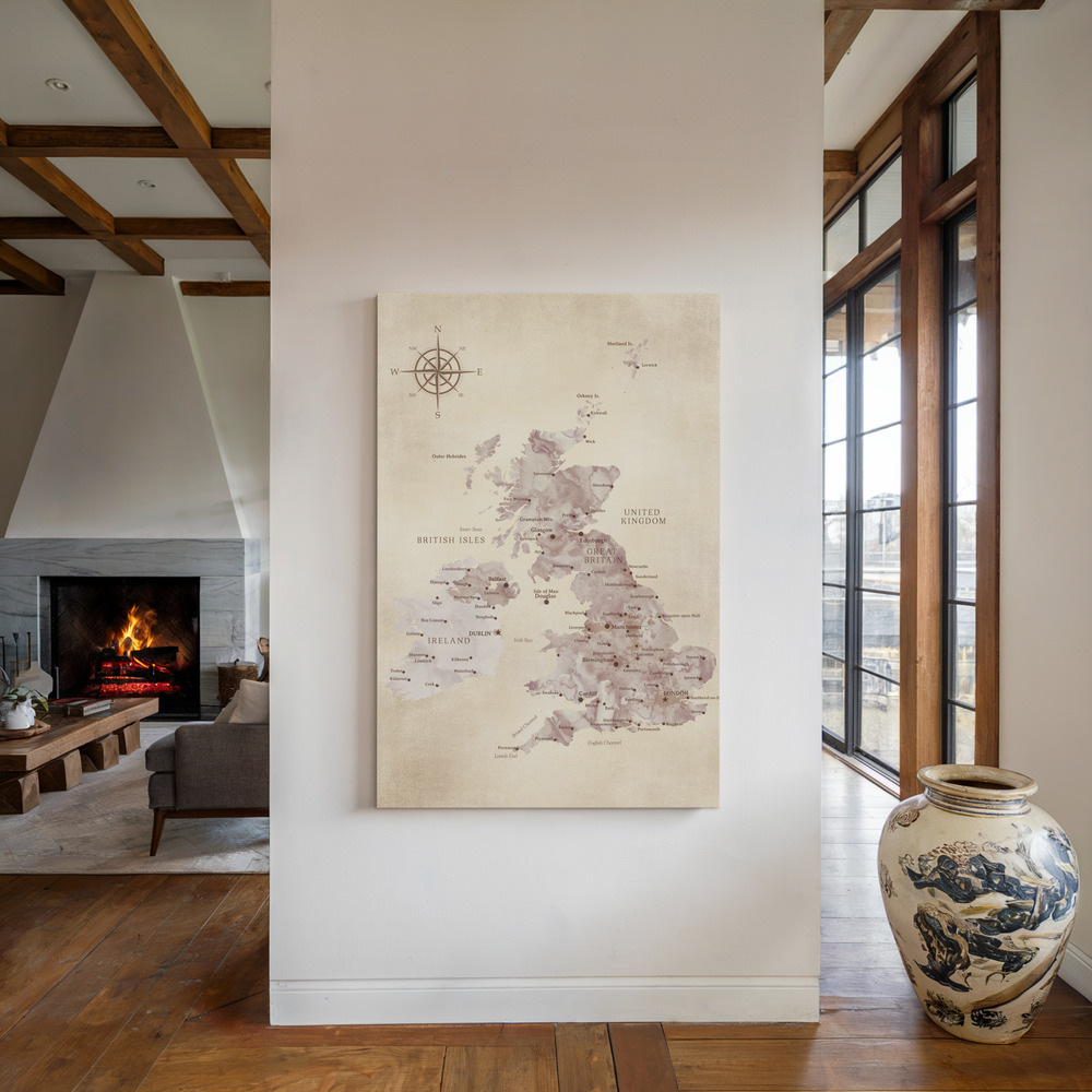 Leinwandbild - Sepia map of the United Kingdom am Kamin
