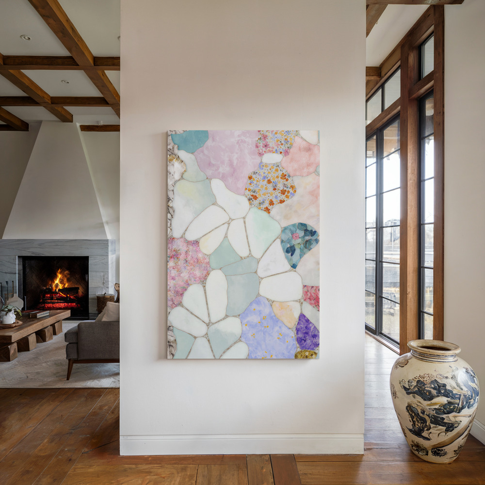 Lærred - Floral Mosaic ved pejsen