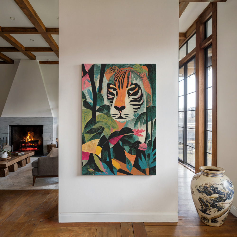 Canvas taulu - Jungle Tiger takan ääressä