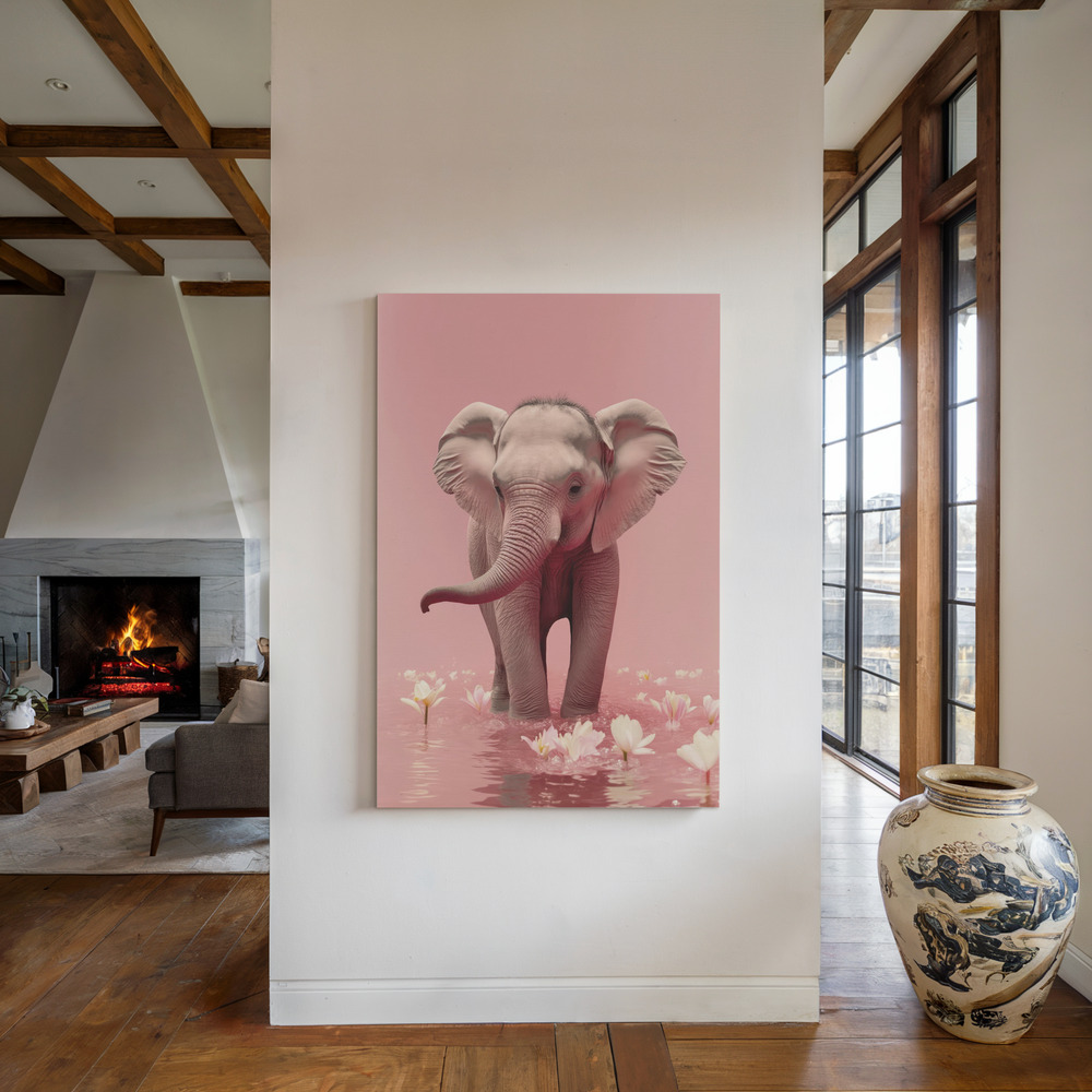 Lienzo - Young Elephant junto a la chimenea