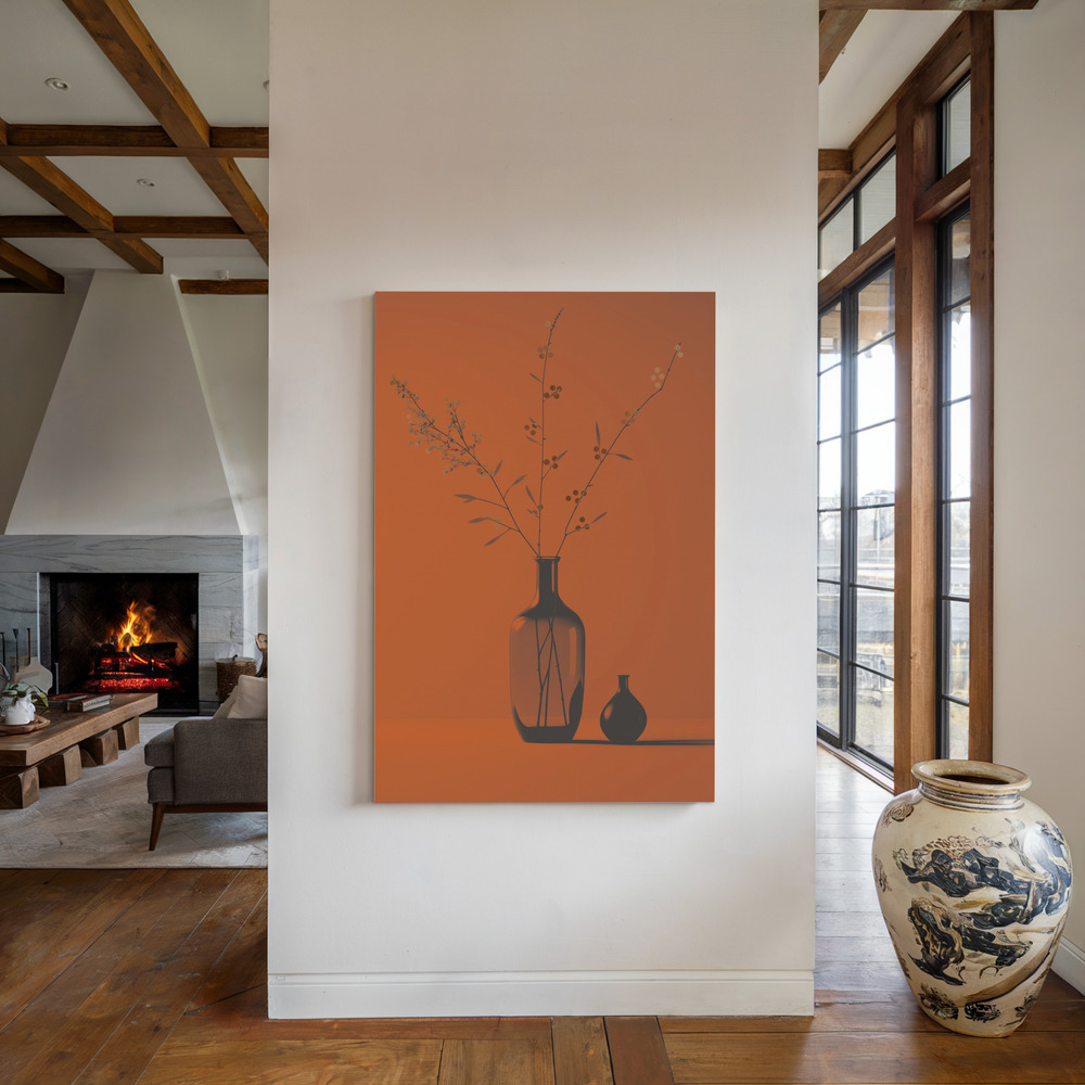 Lærred - Orange Mood ved pejsen