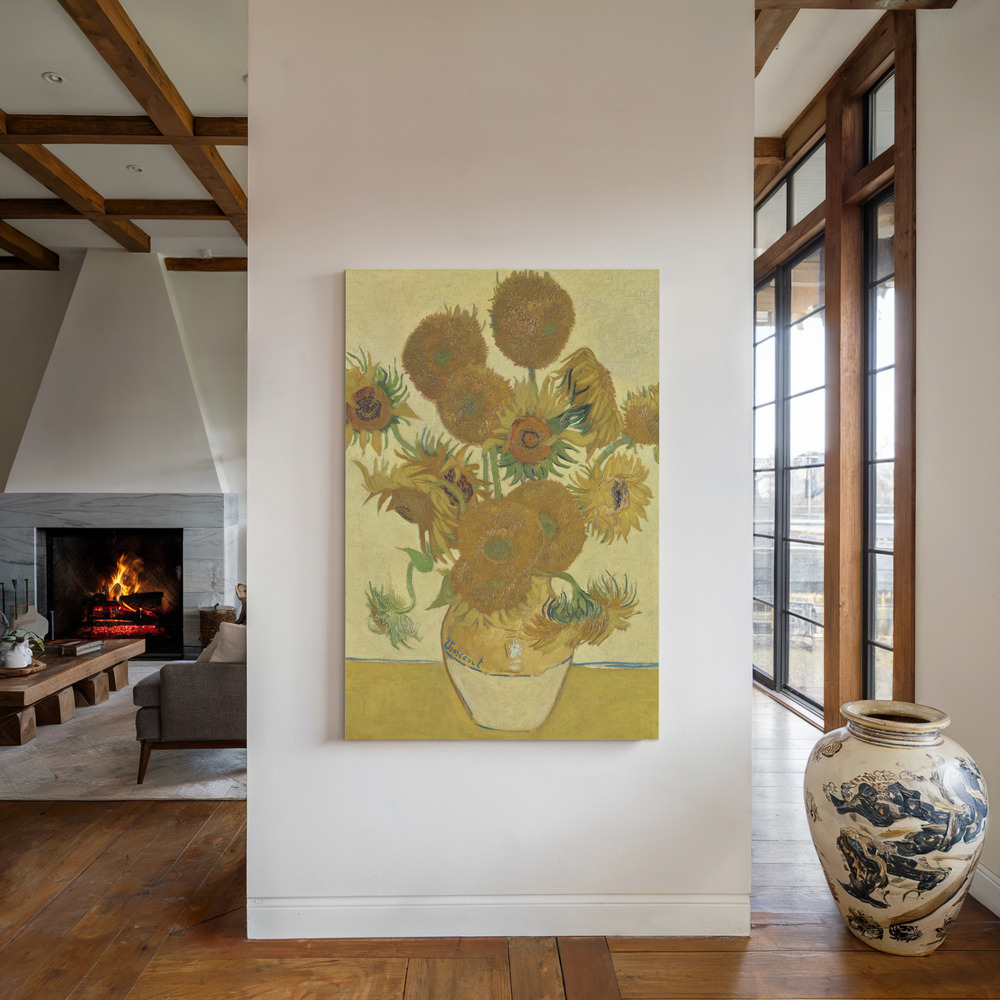 Canvas schilderi - Sunflowers bij de open haard