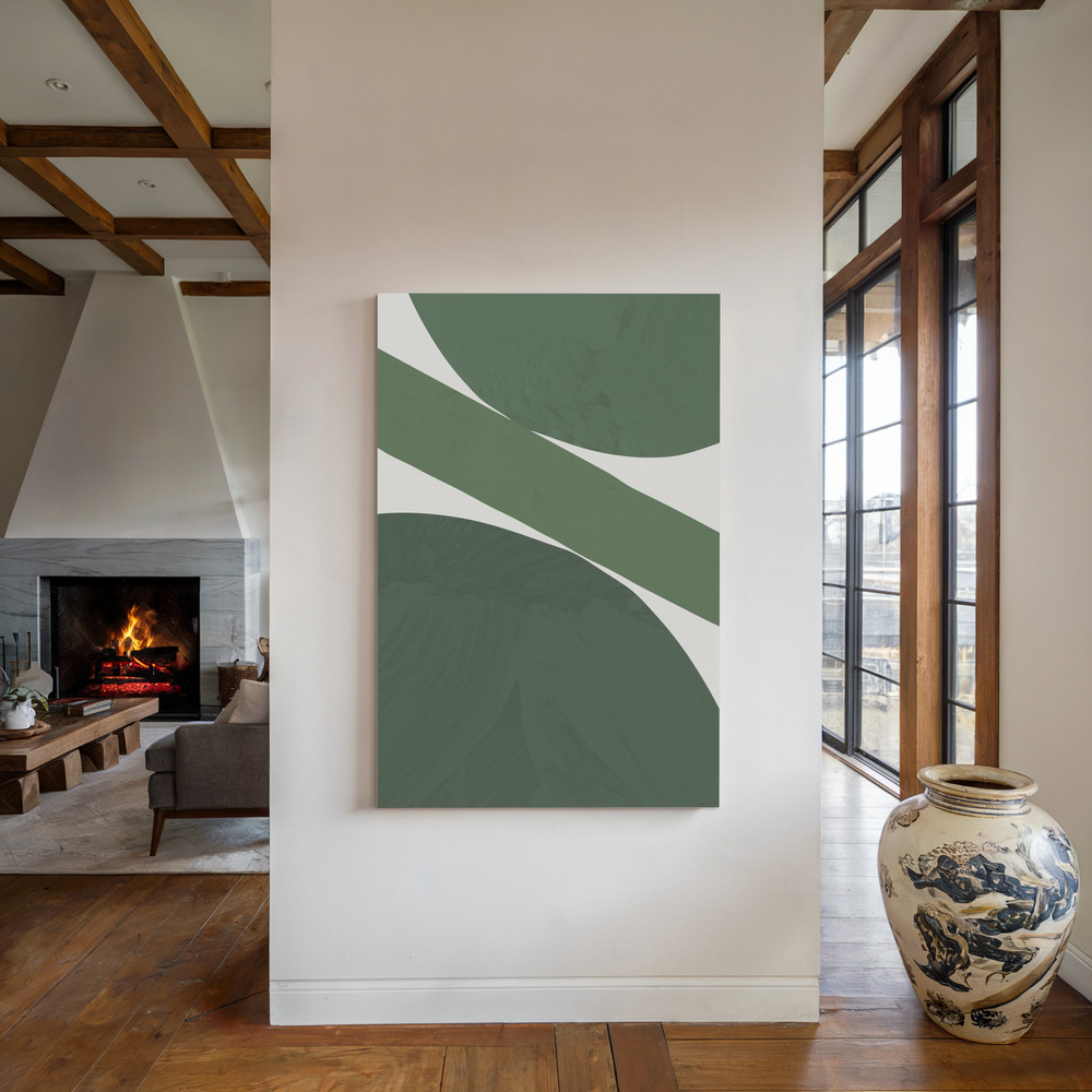 Lærred - Green Abstract ved pejsen