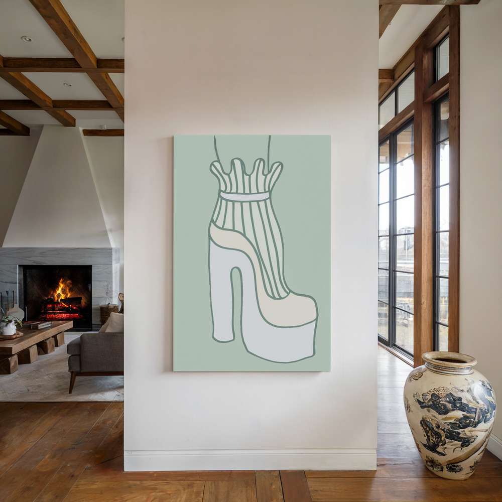 Lærred - Shoe Green ved pejsen