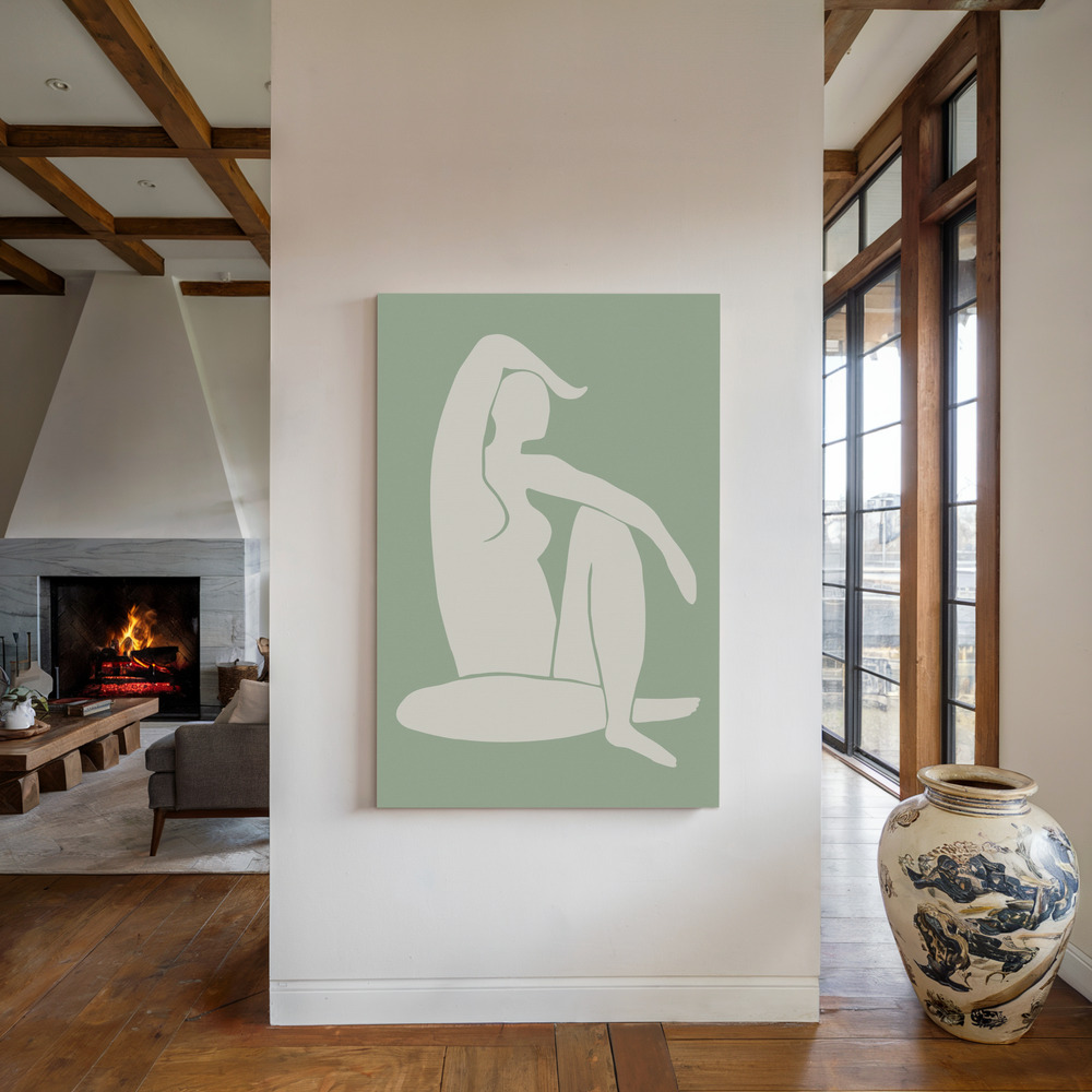 Canvas schilderi - Figure Matisse Style Green bij de open haard