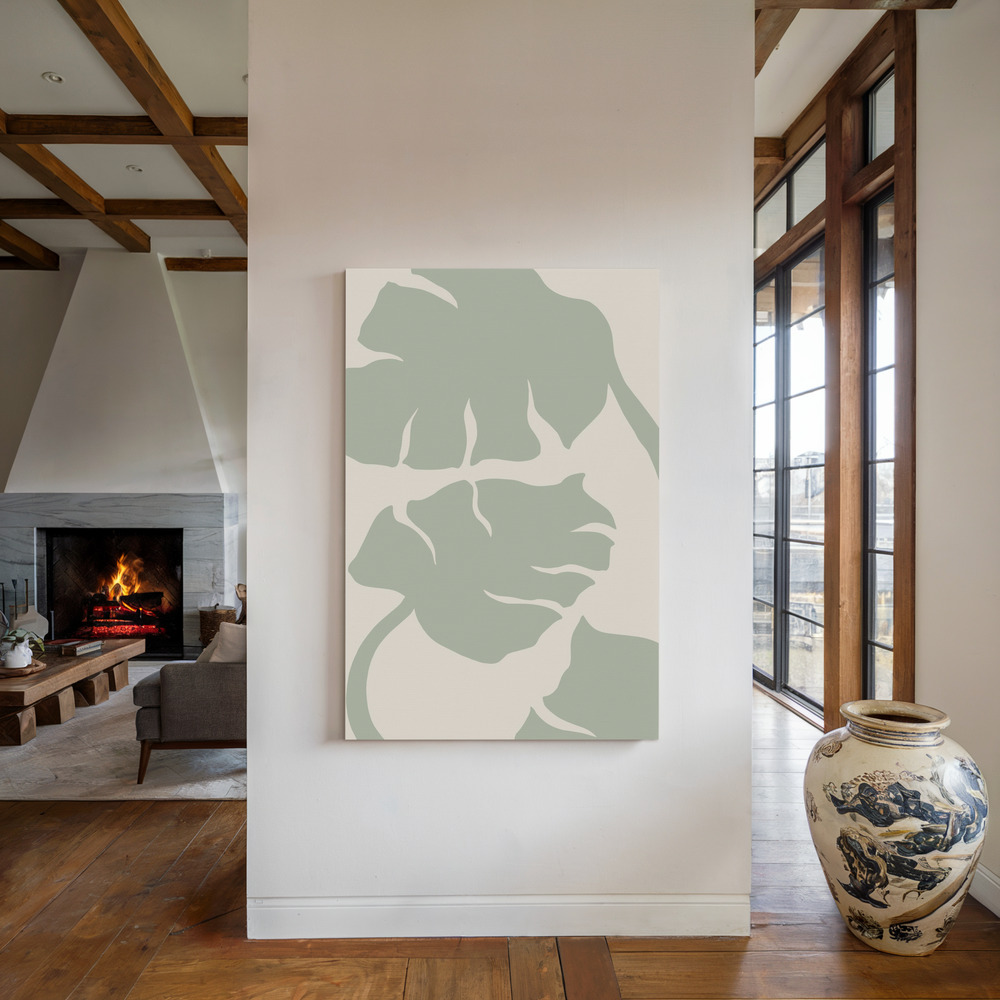 Canvas schilderi - Monstera Sage Green bij de open haard