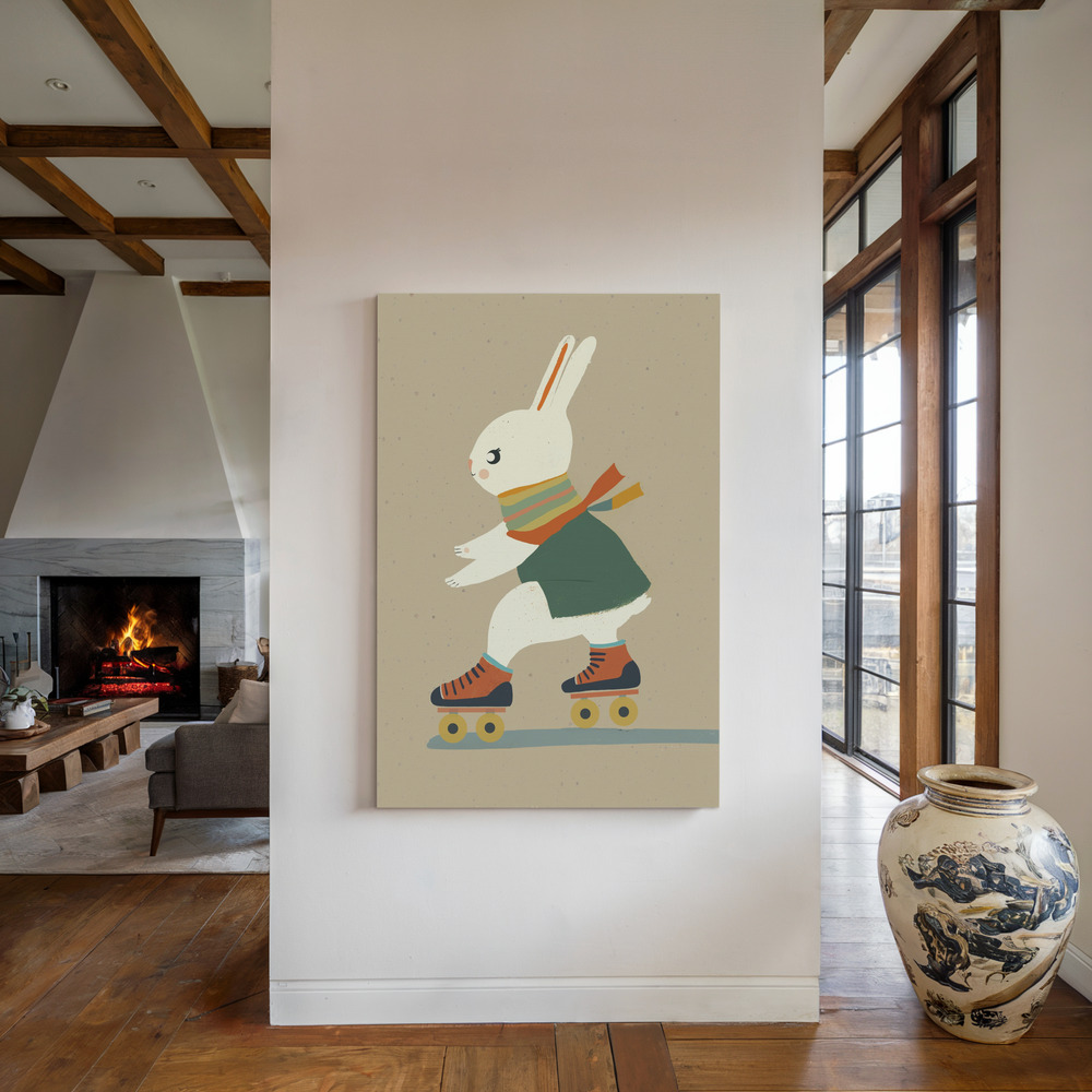 Lienzo - Inline Skating Bunny junto a la chimenea