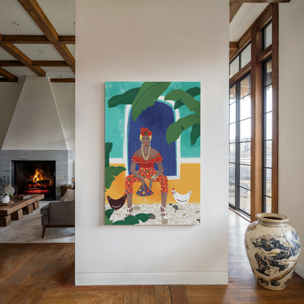 Canvas print - Femm au cigare by the fireplace