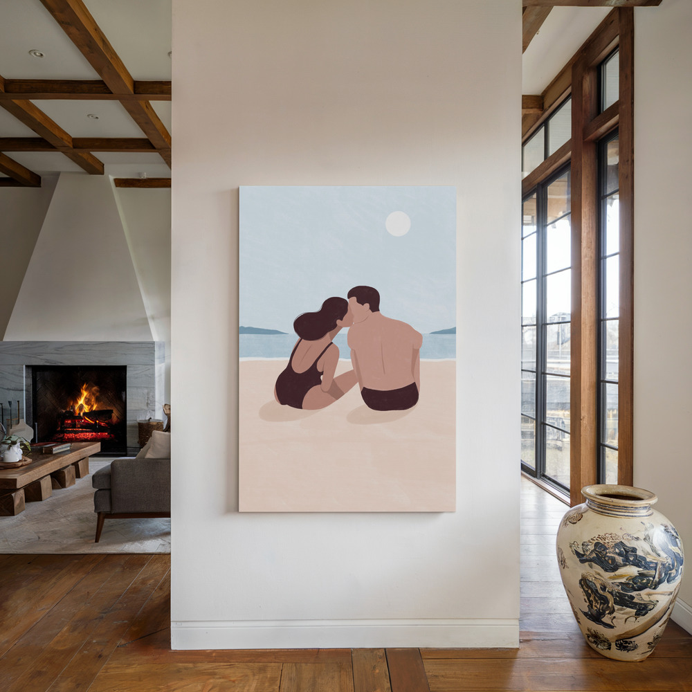 Canvas print - First Kiss by the fireplace