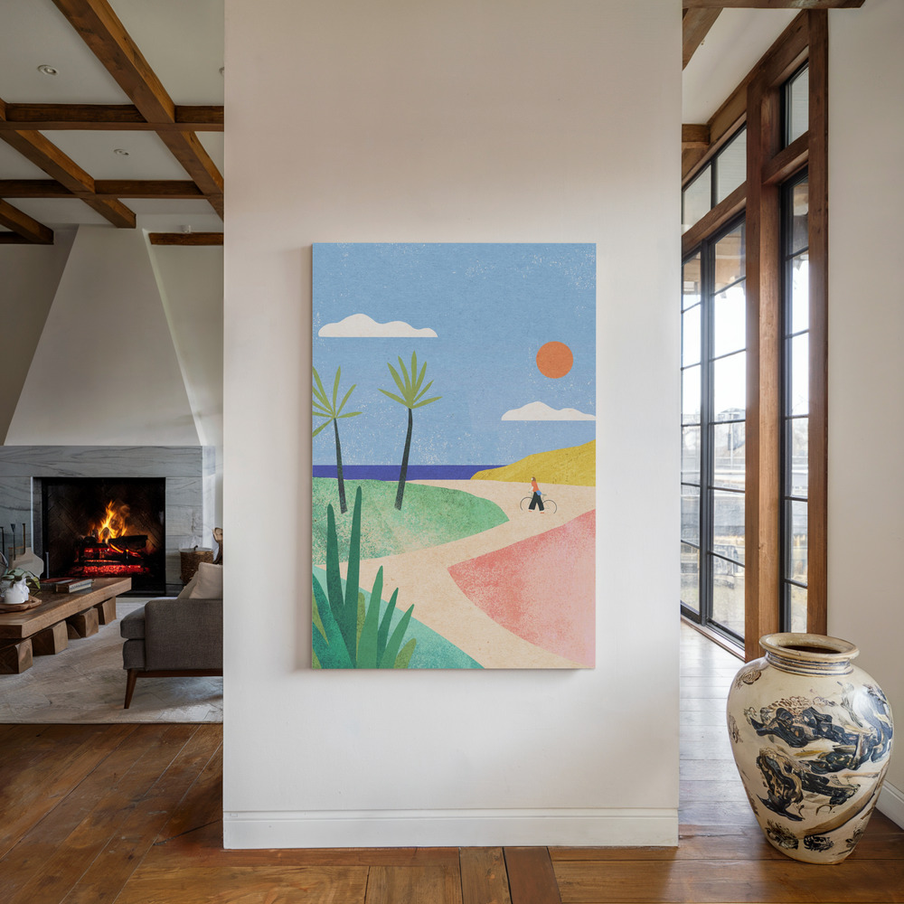 Canvas print - Beach Girl by the fireplace