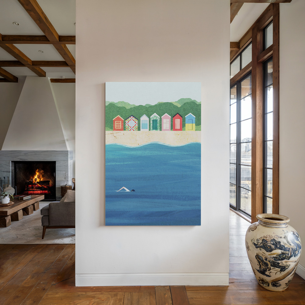 Leinwandbild - Beach Huts am Kamin