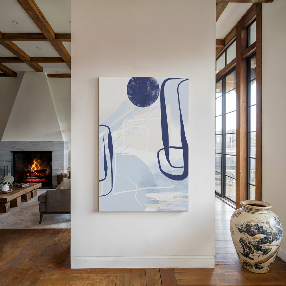 Lienzo - Lines of Blue-3 junto a la chimenea
