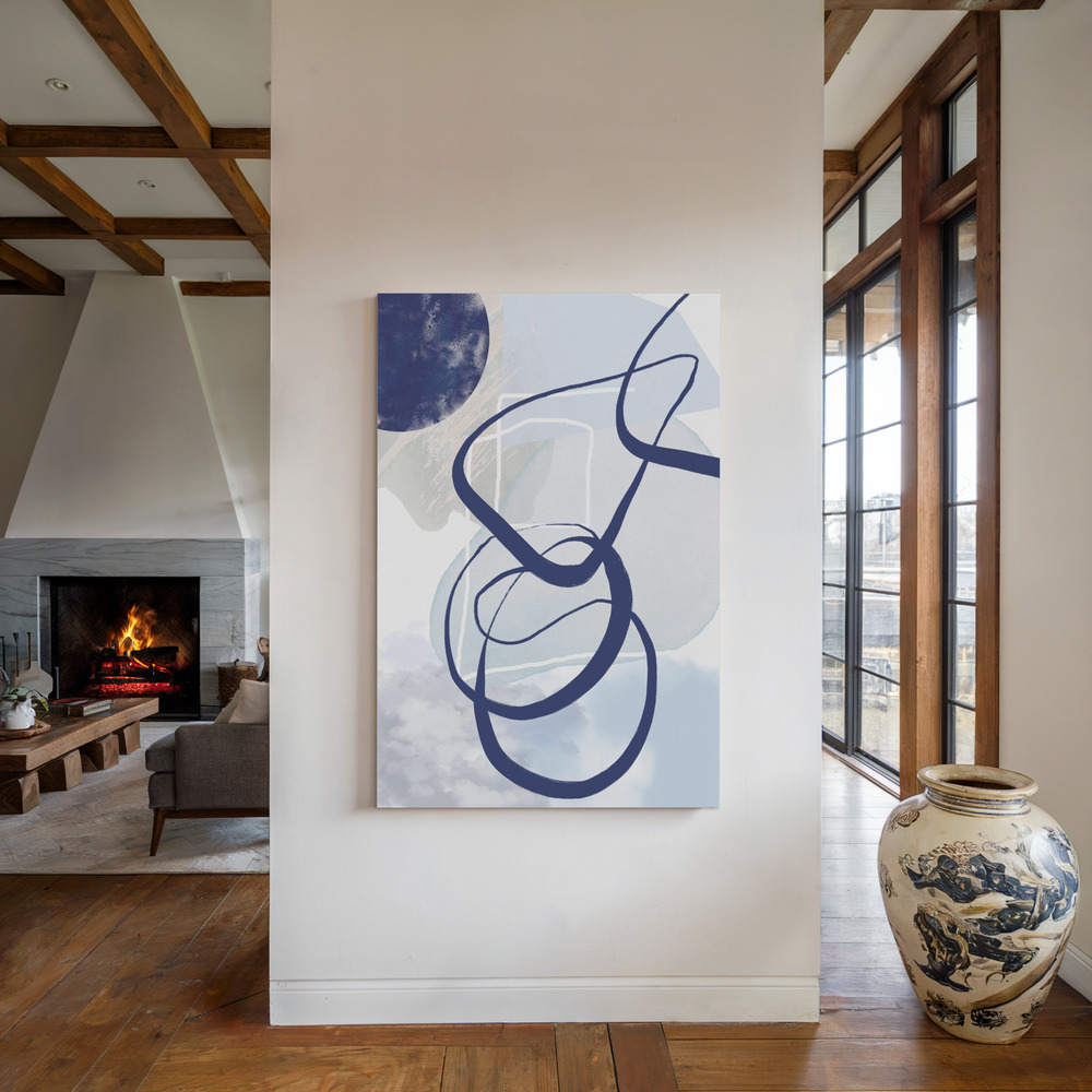 Lienzo - Lines of Blue-2 junto a la chimenea
