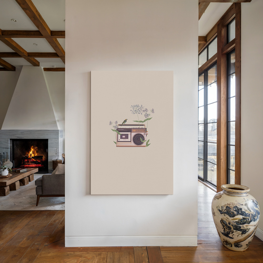 Toile - Floral vintage radio au coin du feu