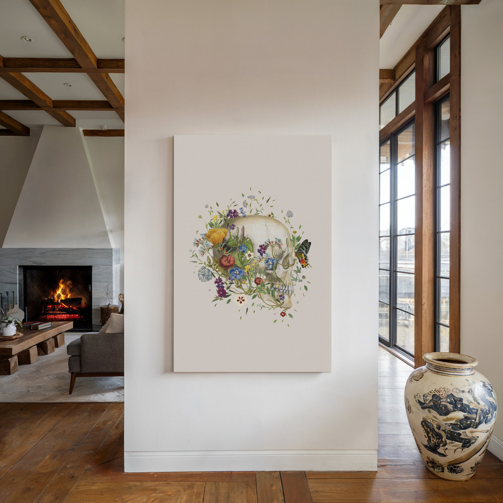 Toile - Floral skull au coin du feu