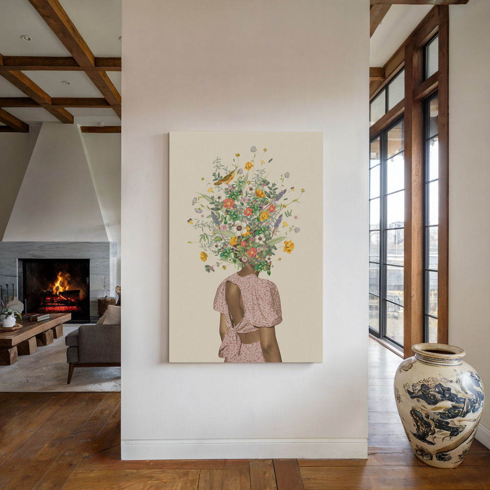 Canvas print - Wildflower bouquet by the fireplace