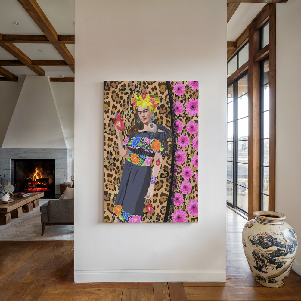 Canvas print - Love Frida by the fireplace