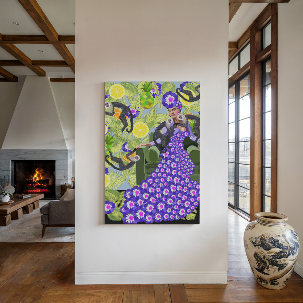 Canvas print - Frida in the Garden by the fireplace