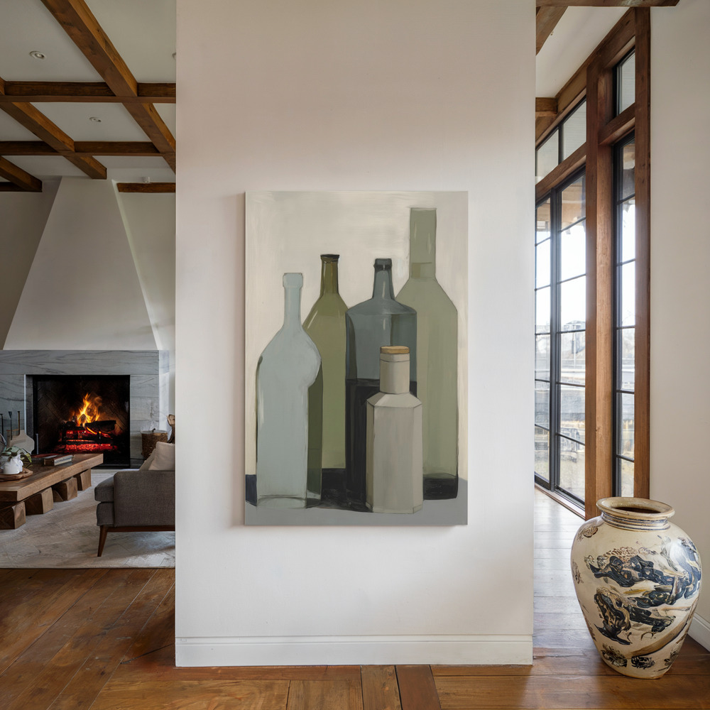 Toile - Big Green Bottles au coin du feu