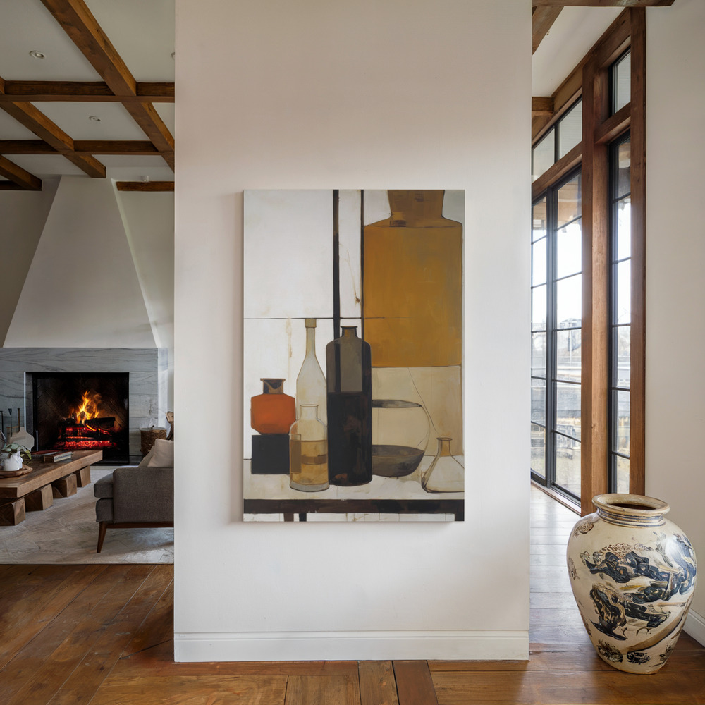 Canvas print - Brown Bottles by the fireplace