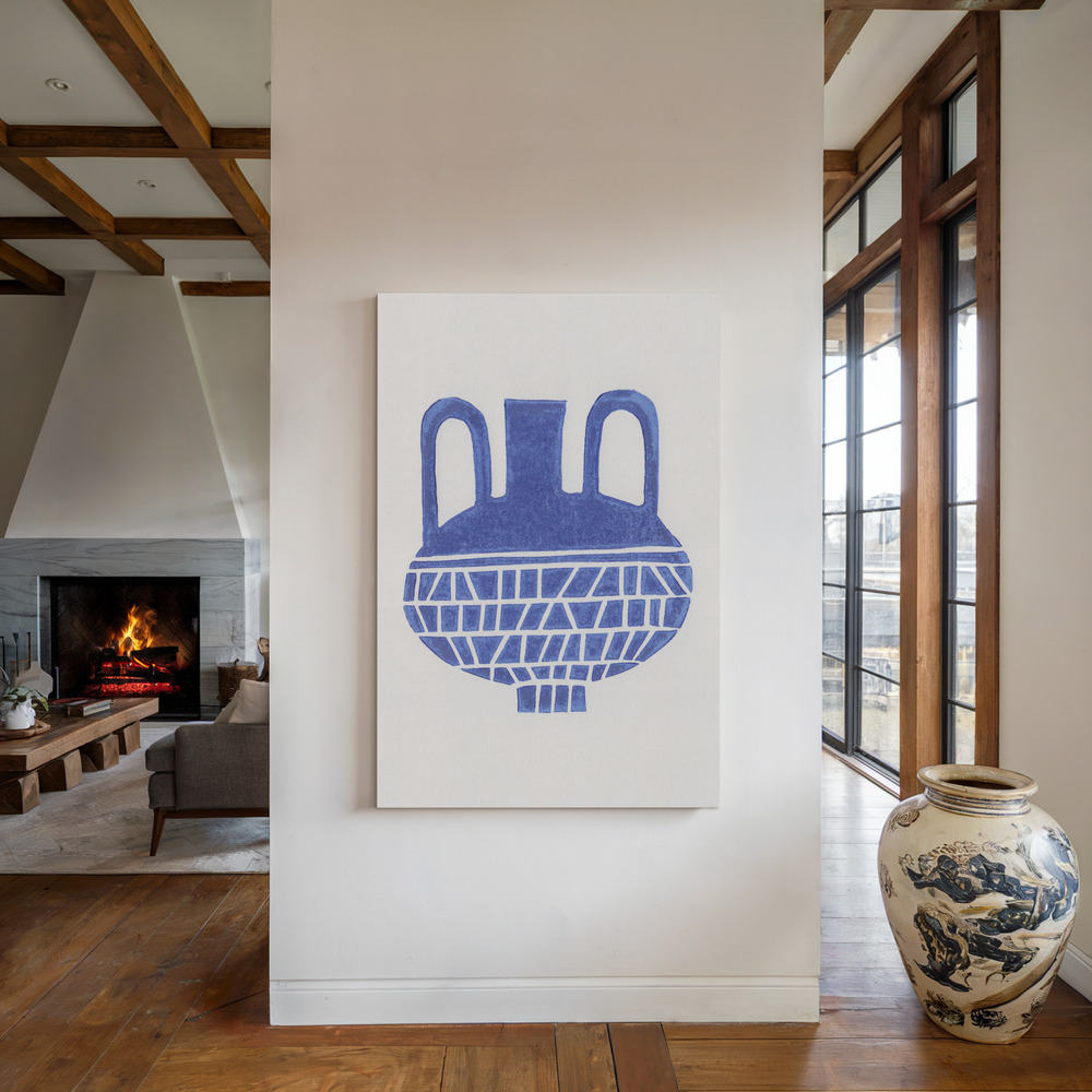 Lienzo - Linocut Vase #6 junto a la chimenea