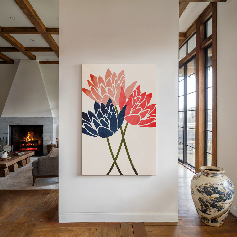 Stampe su tela - Three Dancing Blossoms accanto al camino
