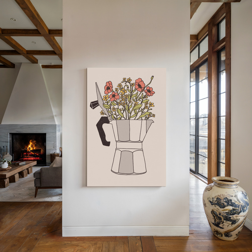 Canvastavla Moka Flowers - Tavla vid den öppna spisen
