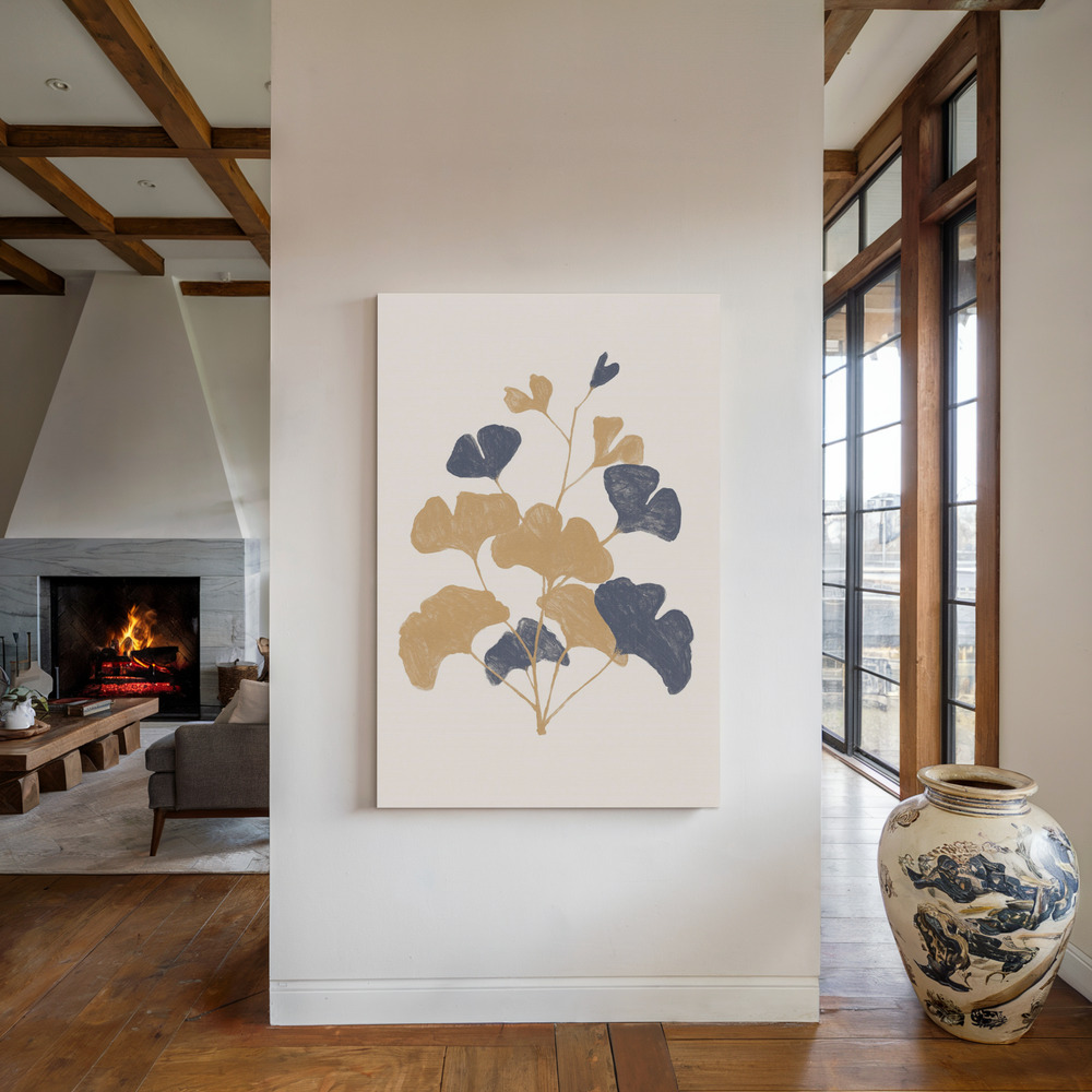 Lærred - Golden Ginko ved pejsen