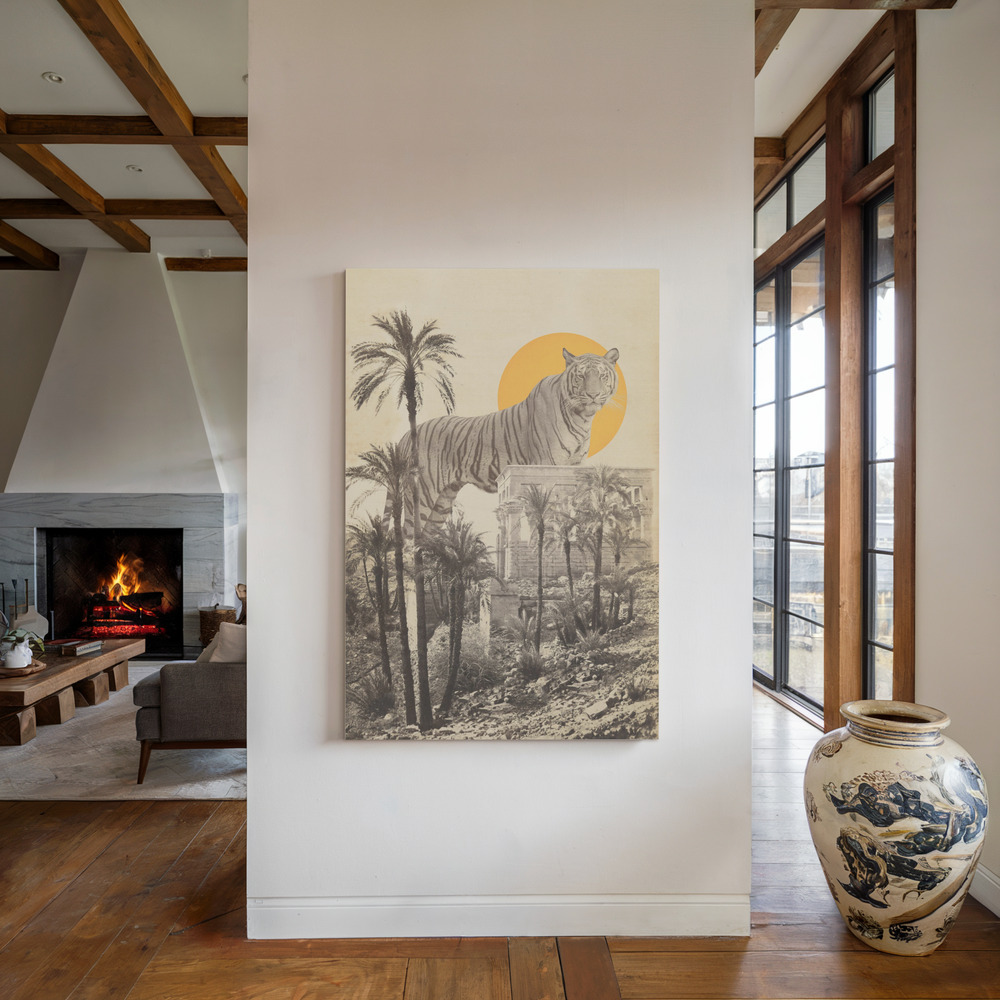 Lienzo - Giant Tiger In Ruins junto a la chimenea