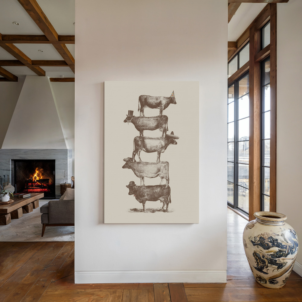 Lienzo - Cow Cow Nuts junto a la chimenea