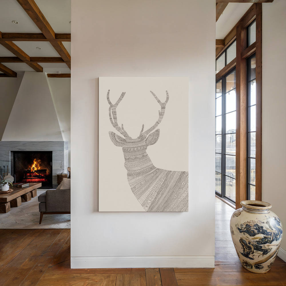 Toile - Stag Beige au coin du feu