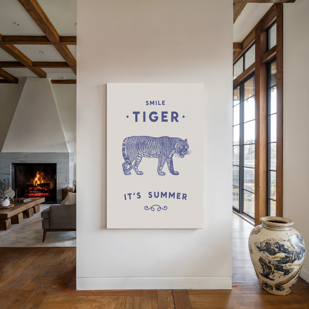 Canvas print - Smile Tiger by the fireplace
