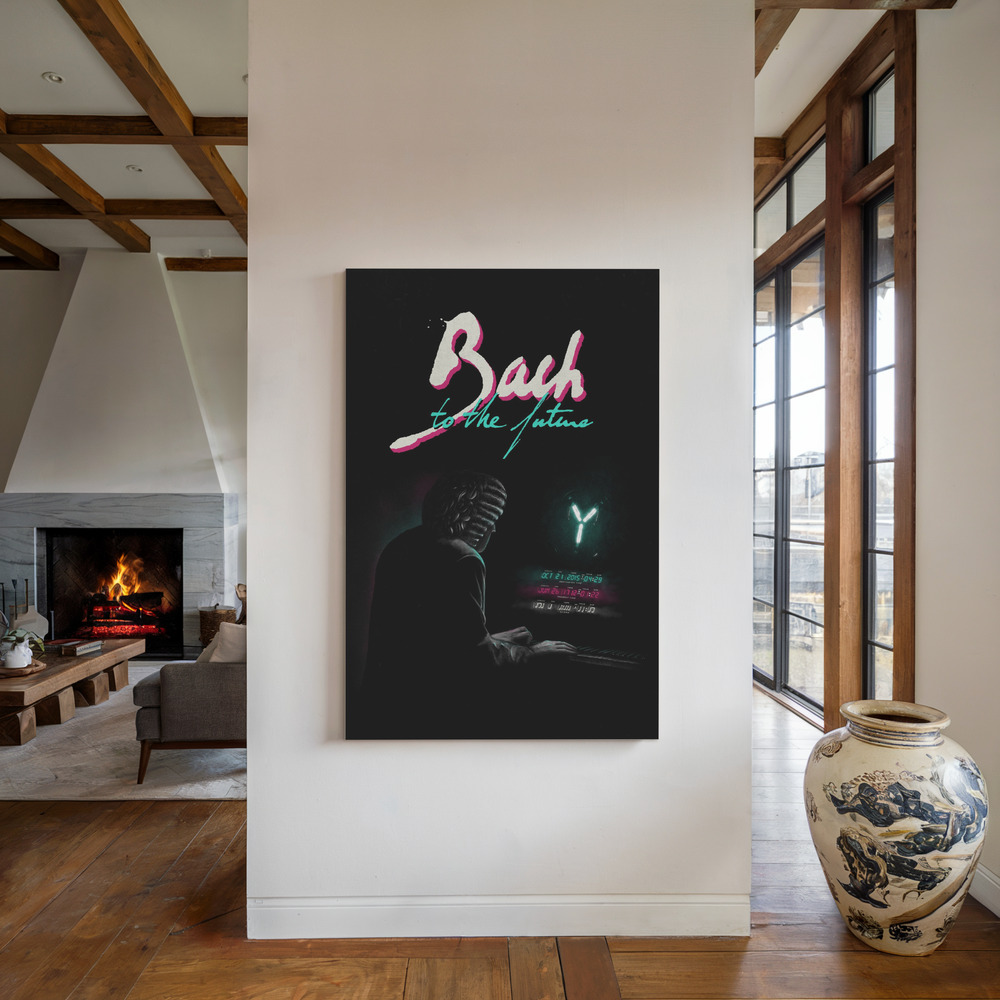 Lærred - Bach To The Future Nº2 ved pejsen