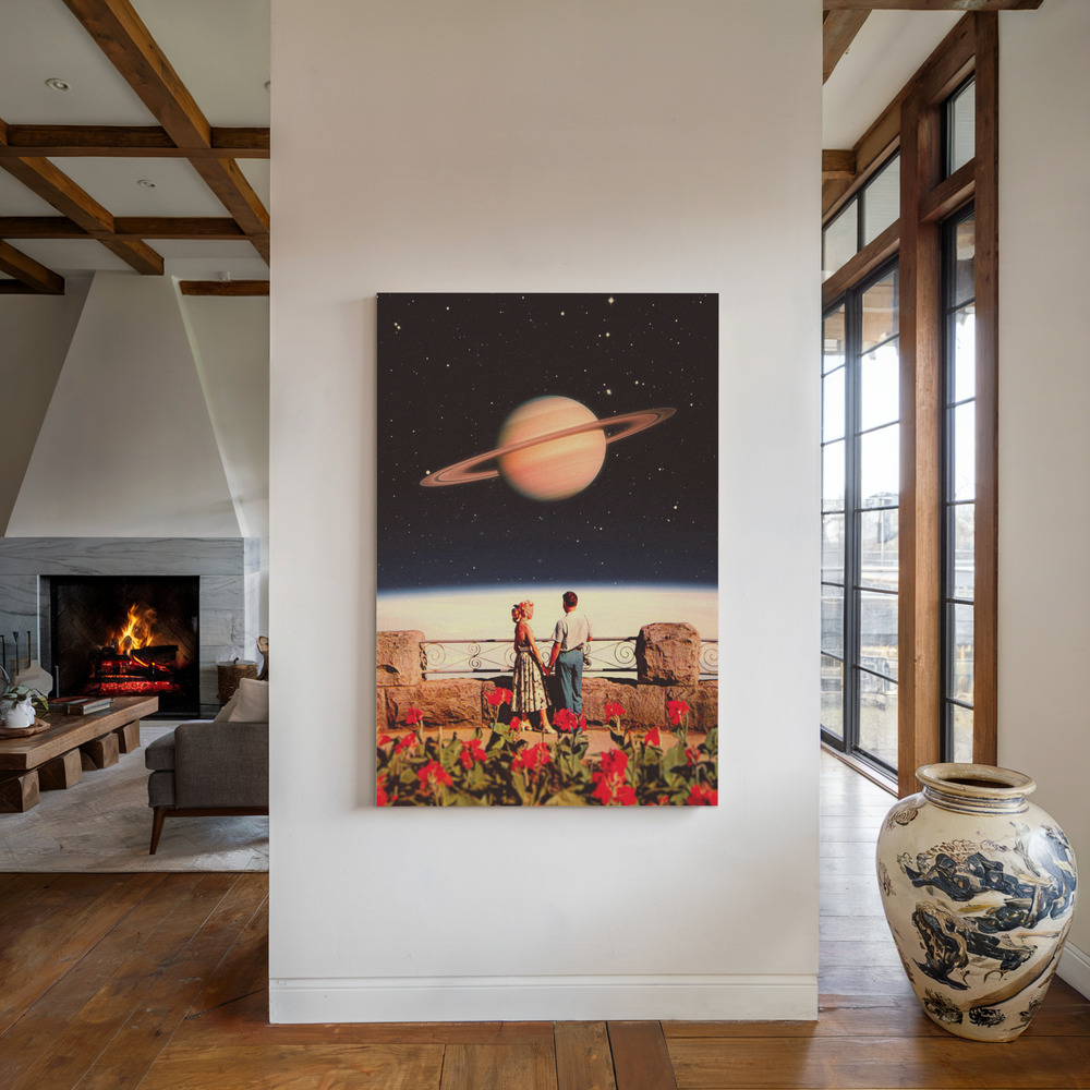 Canvas schilderi - Lovers In Space bij de open haard