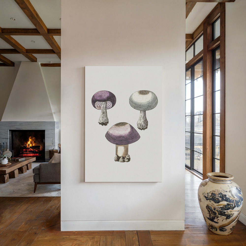 Canvas print - Hand Darwn Violet Webcap Mushroom by the fireplace
