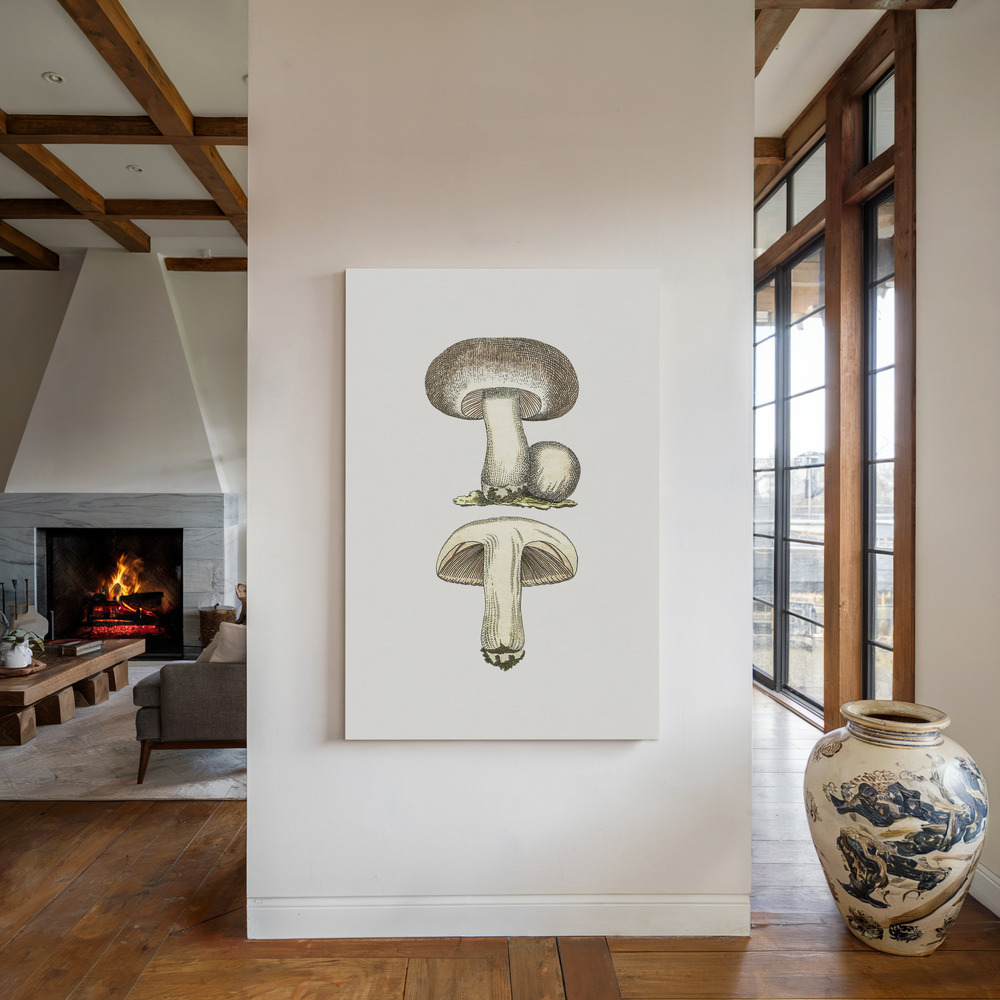 Canvas print - Hand Drawn Field Mushroom Gray by the fireplace