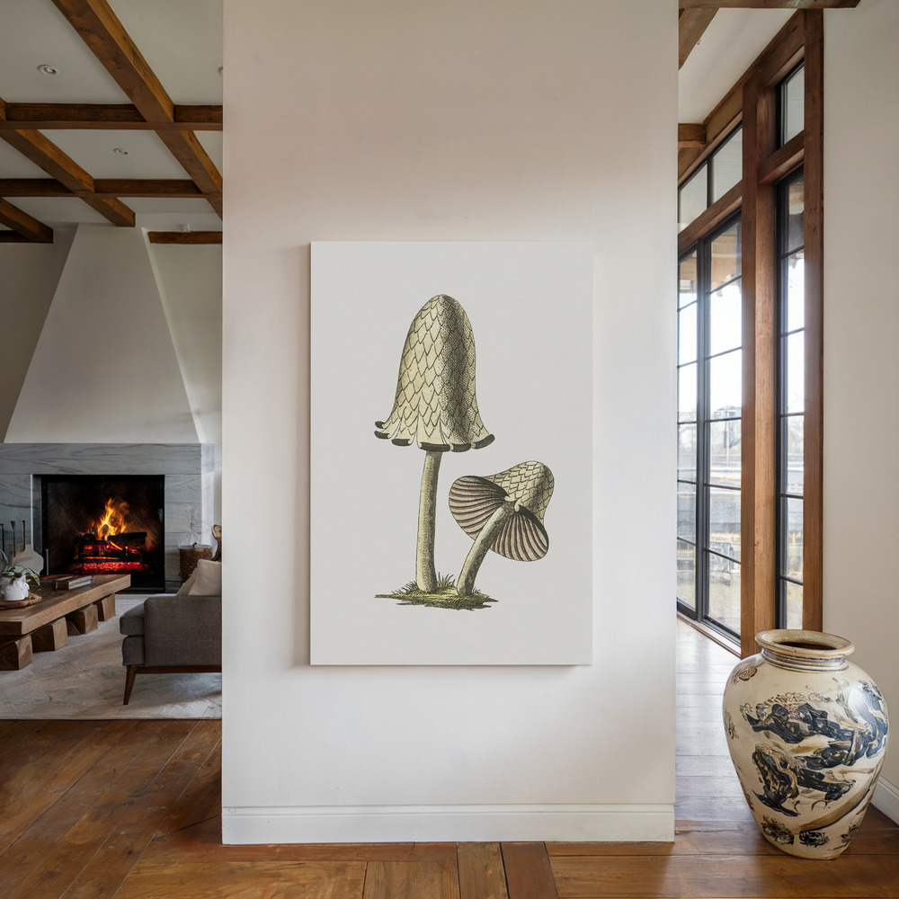 Canvas print - Vintage Inky Cap Edible Mushroom by the fireplace