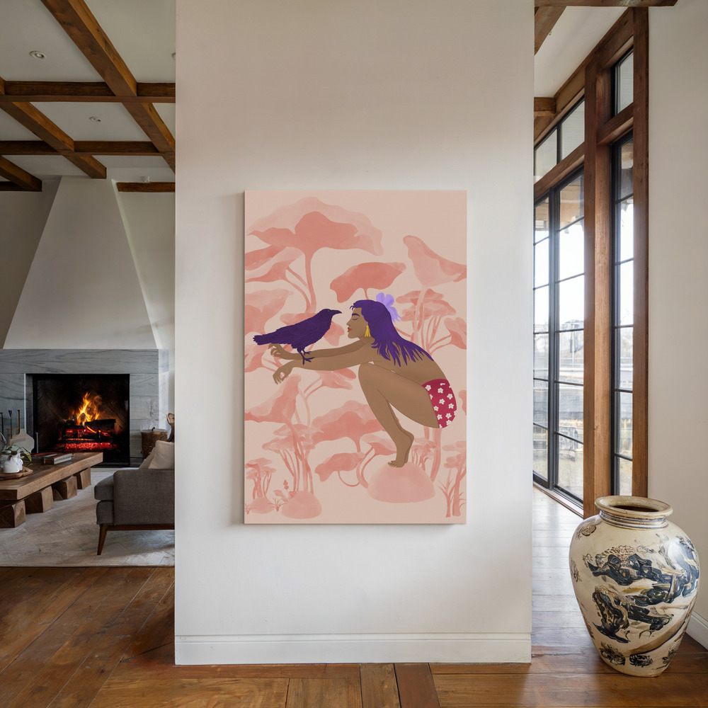 Canvas print - Raven by the fireplace