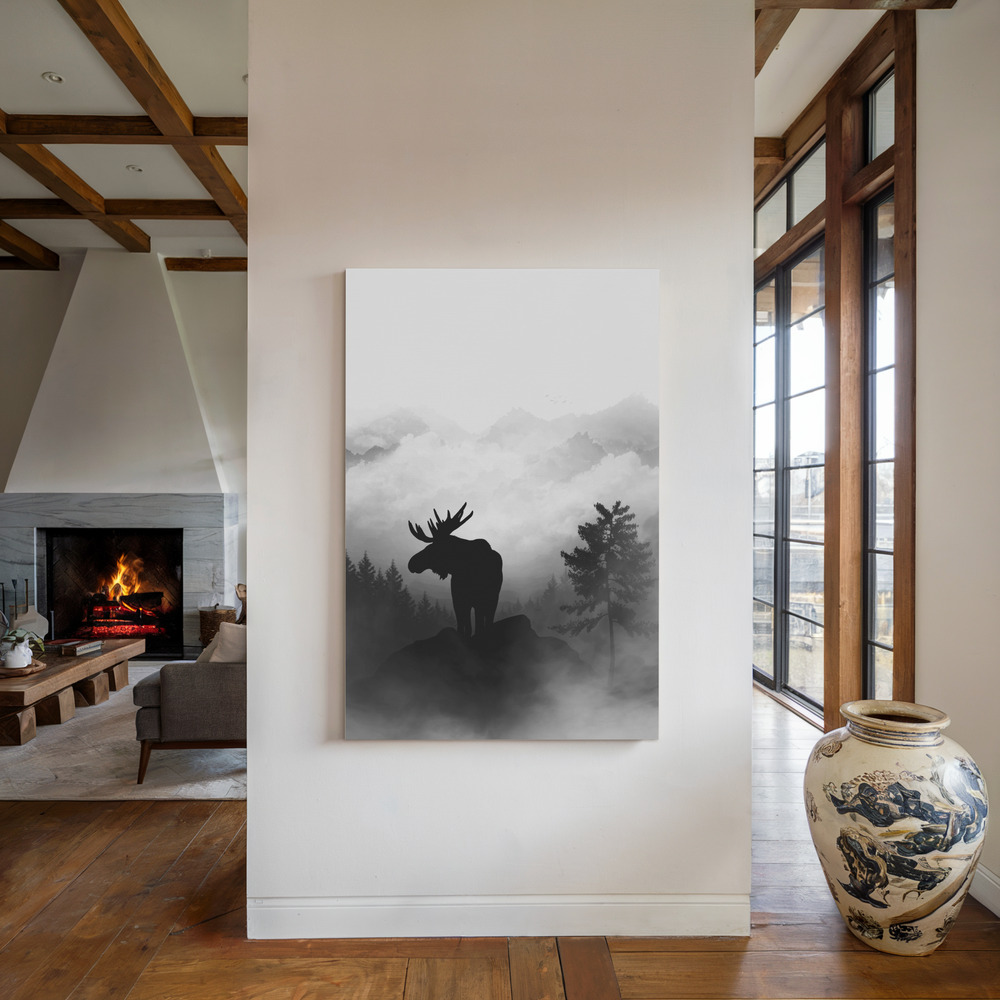 Lienzo - Moose junto a la chimenea