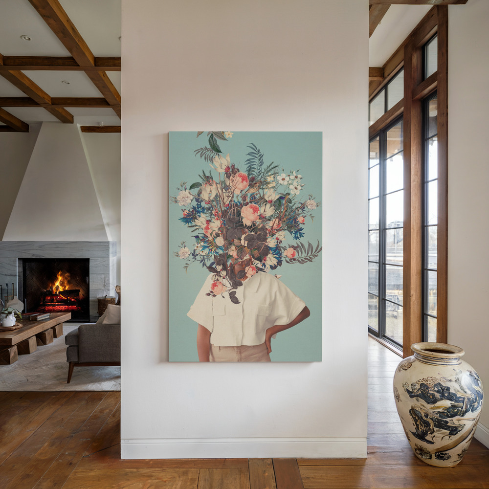 Canvas print - Thank God It's Spring by the fireplace