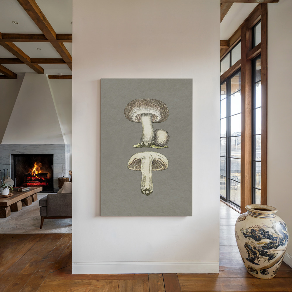 Canvas print - Field Mushroom by the fireplace