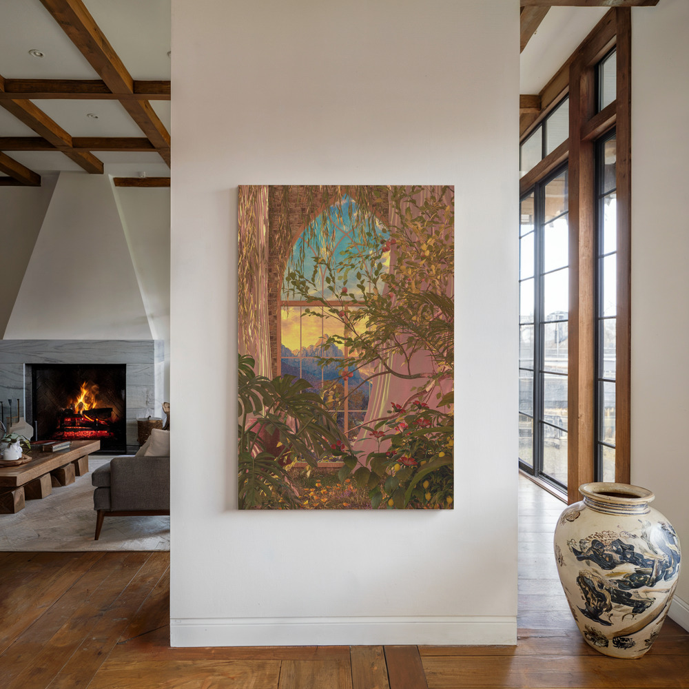 Canvas print - Window to the Enchanted Garden by the fireplace