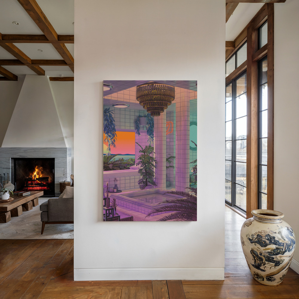 Canvas schilderi - Twilight Serenity Spa bij de open haard