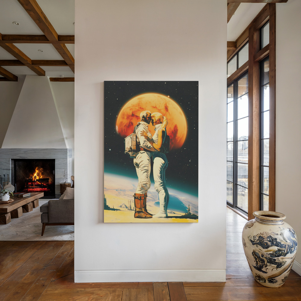 Canvas print - Intergalactic Love by the fireplace